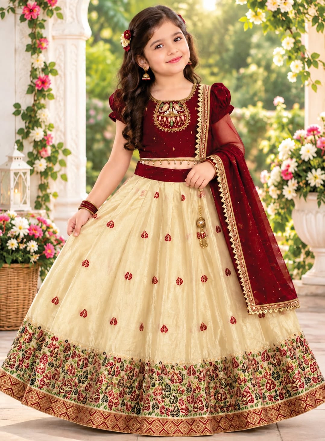 TISSUE PATTU EMBROIDERY TRADITIONAL LEHANGAS