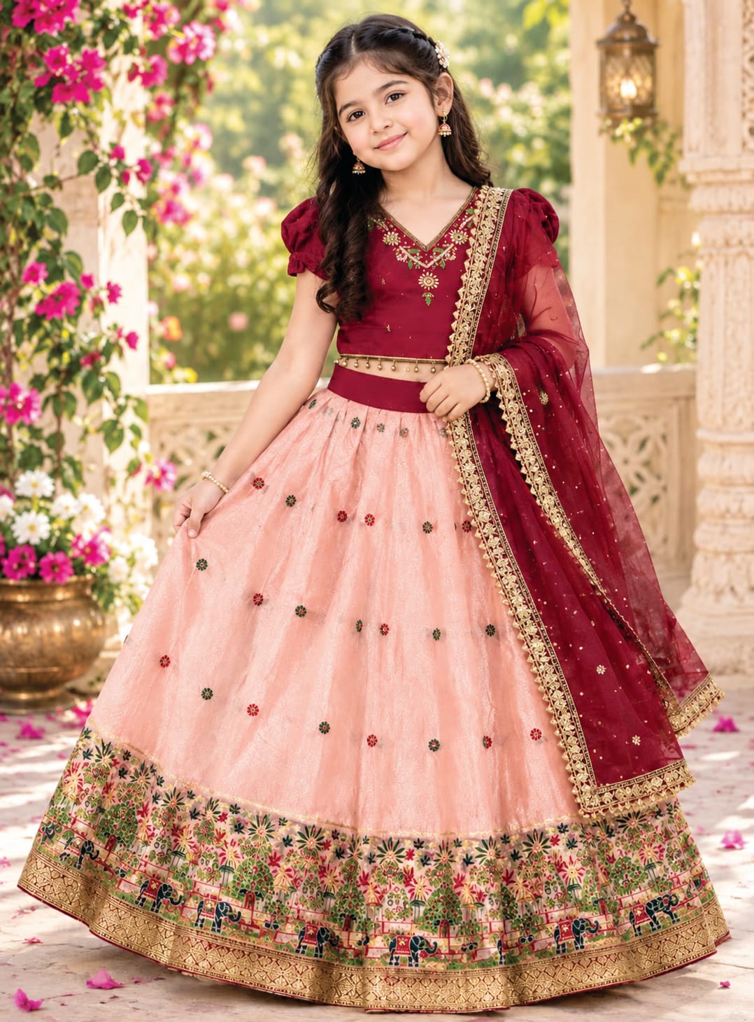 TISSUE PATTU EMBROIDERY TRADITIONAL LEHANGAS