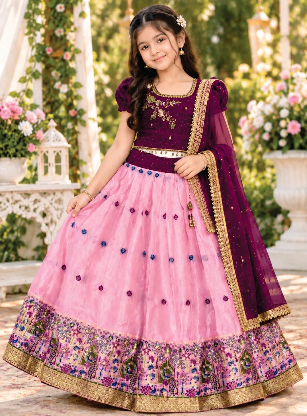 TISSUE PATTU EMBROIDERY TRADITIONAL LEHANGAS