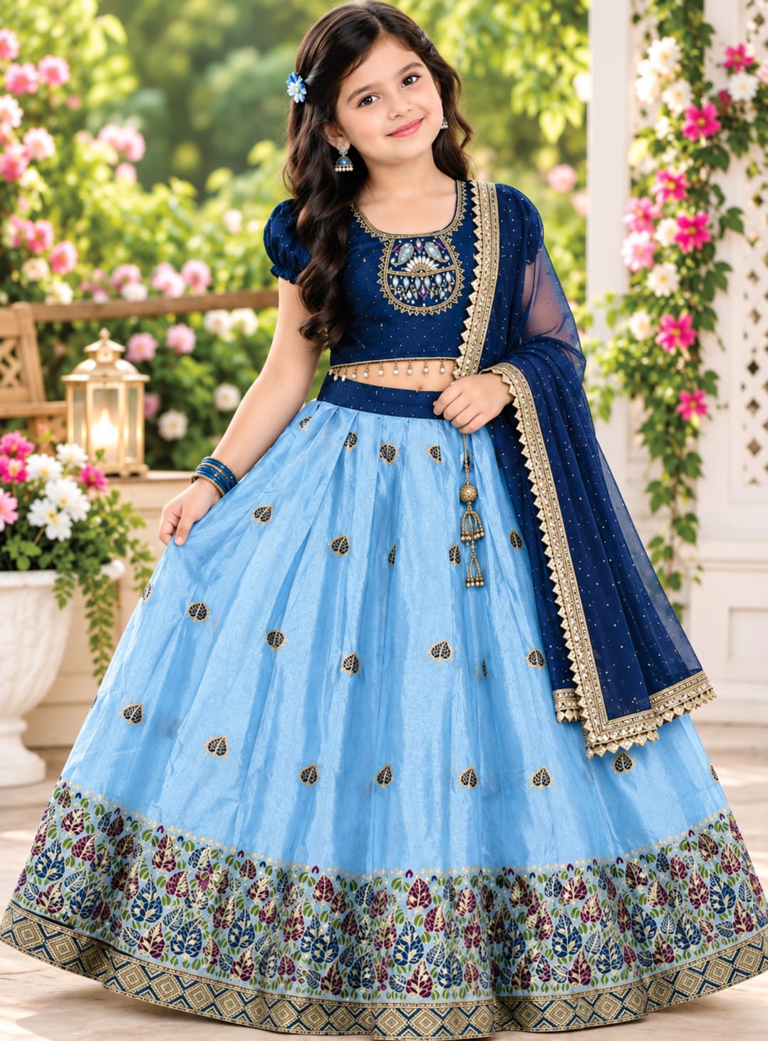 TISSUE PATTU EMBROIDERY TRADITIONAL LEHANGAS