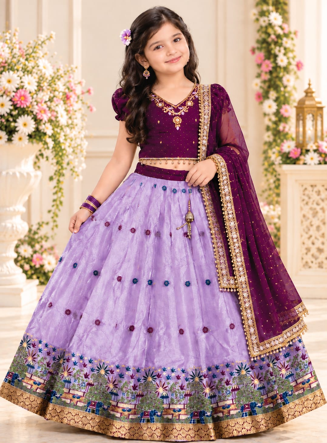 TISSUE PATTU EMBROIDERY TRADITIONAL LEHANGAS