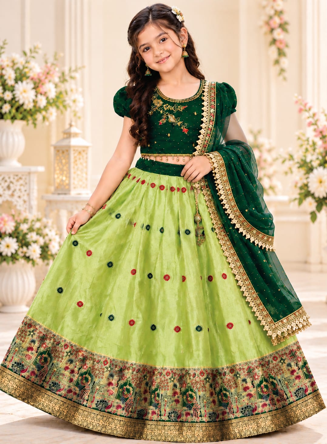 TISSUE PATTU EMBROIDERY TRADITIONAL LEHANGAS