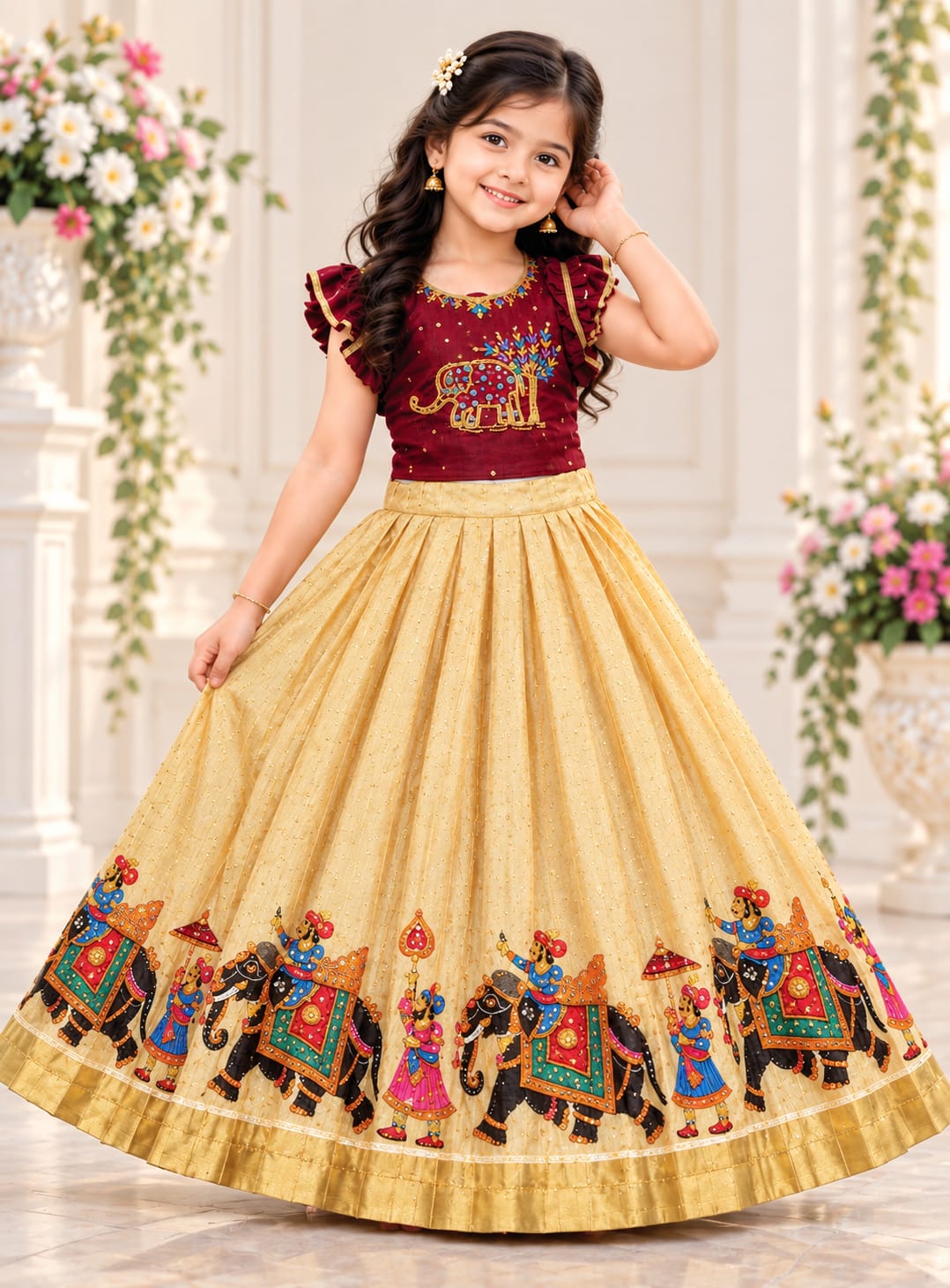 💝KIDS PREMIUM PATTU SHINE LEHANGAS💝