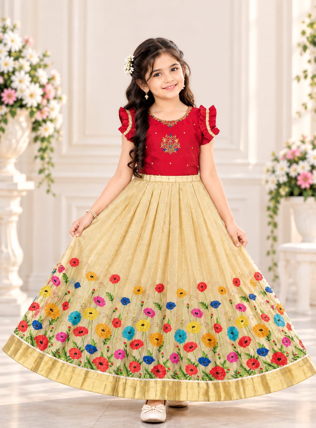 💝KIDS PREMIUM PATTU SHINE LEHANGAS💝