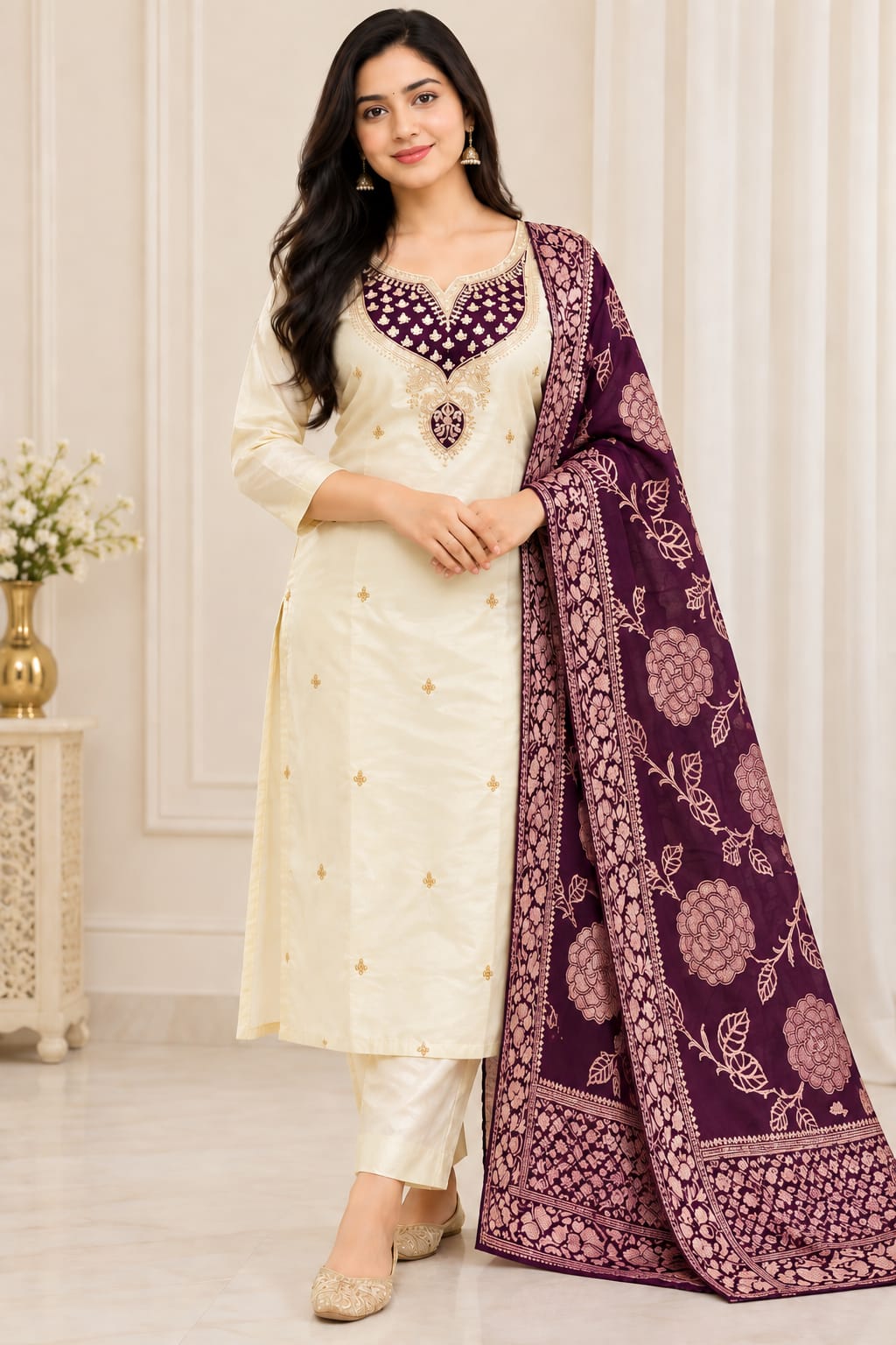 👑kajal- PREMIUM GLASS TISSUE SHIMMERING 3-PIECE SUIT 👑