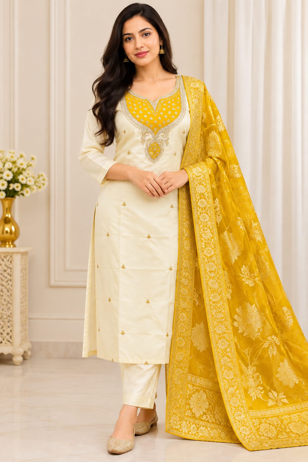 👑kajal- PREMIUM GLASS TISSUE SHIMMERING 3-PIECE SUIT 👑
