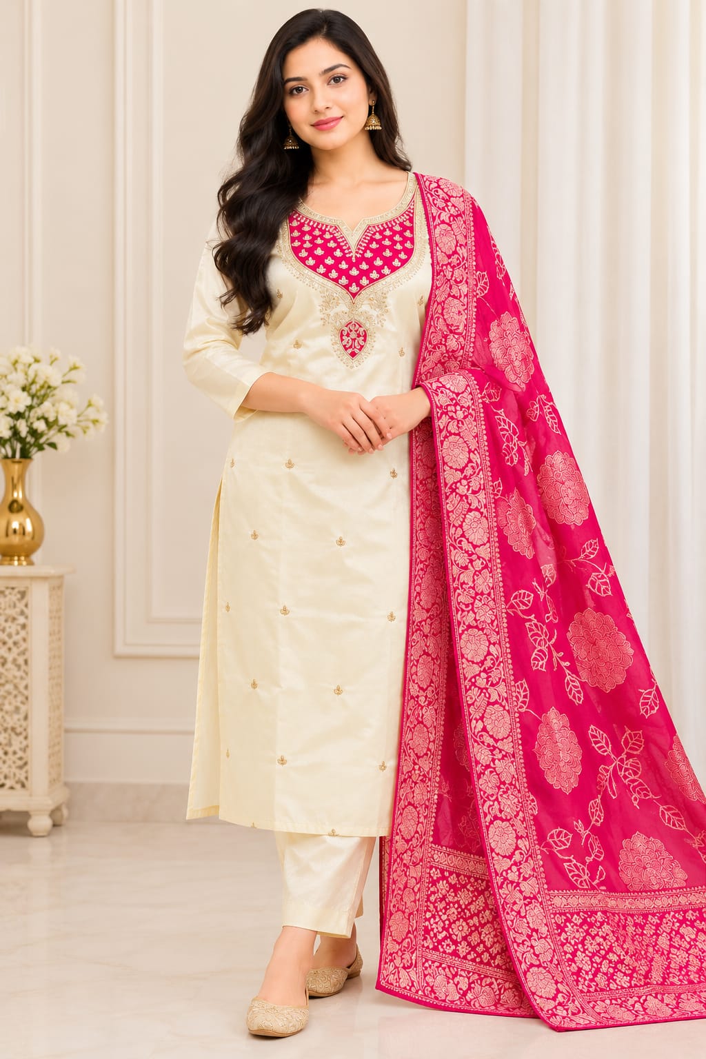 👑kajal- PREMIUM GLASS TISSUE SHIMMERING 3-PIECE SUIT 👑