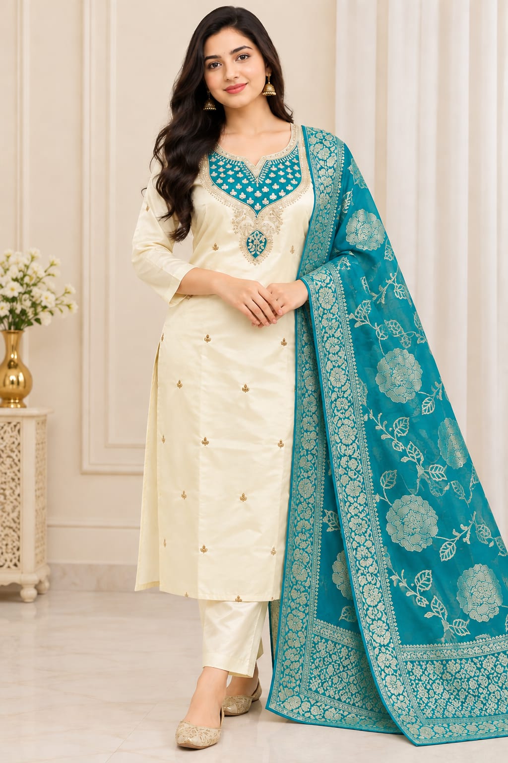 👑kajal- PREMIUM GLASS TISSUE SHIMMERING 3-PIECE SUIT 👑