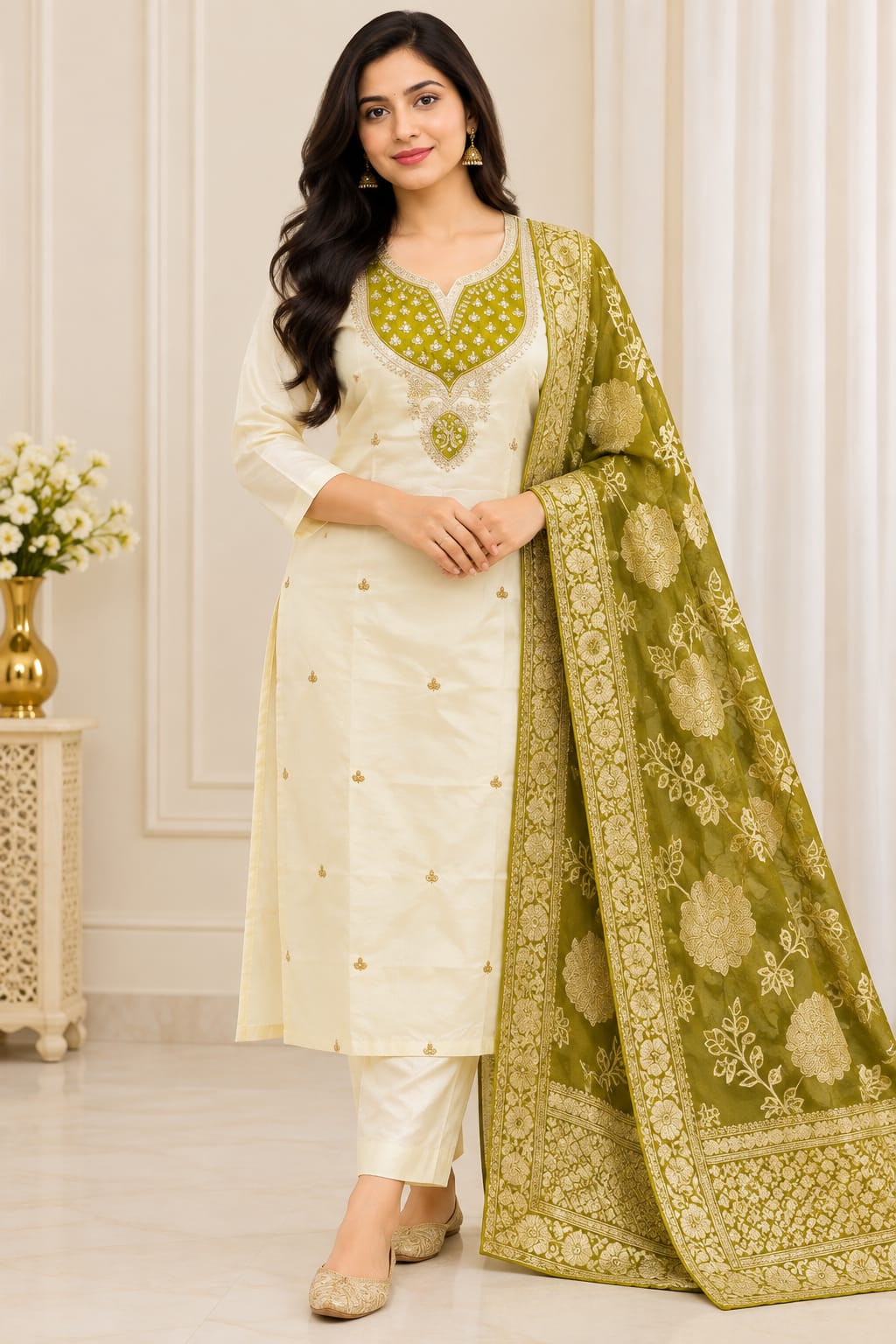 👑kajal- PREMIUM GLASS TISSUE SHIMMERING 3-PIECE SUIT 👑