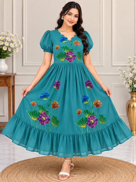 🌸 PREMIUM SMOOTH GEORGETTE FLORAL FROCK 🌸