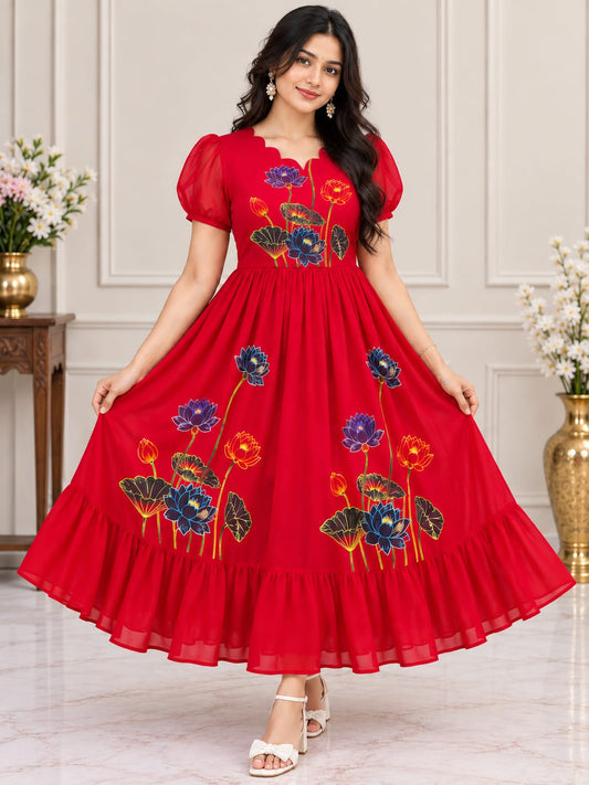 🌸 PREMIUM SMOOTH GEORGETTE FLORAL FROCK 🌸