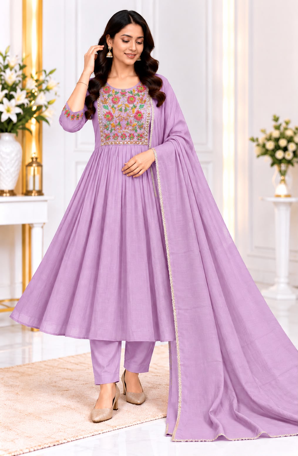 BEADS WORK MAL CHANDERI 3-PIECE SET