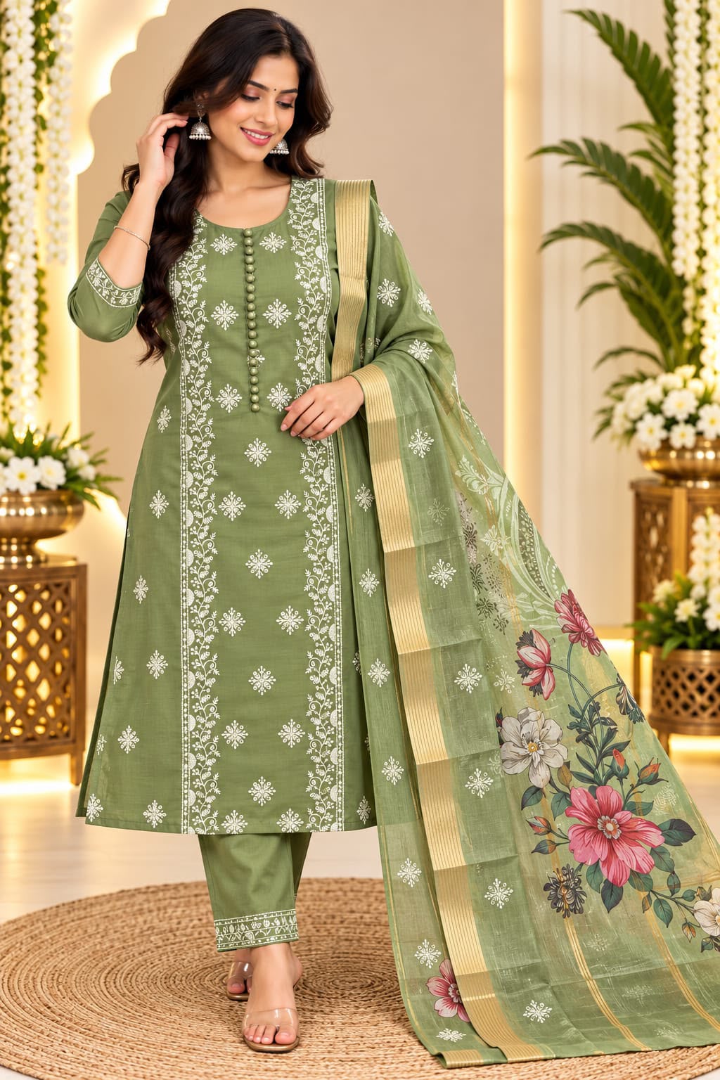 MAL CHENDERI PASTEL FLORAL THREAD WORK 3-PIECE SET