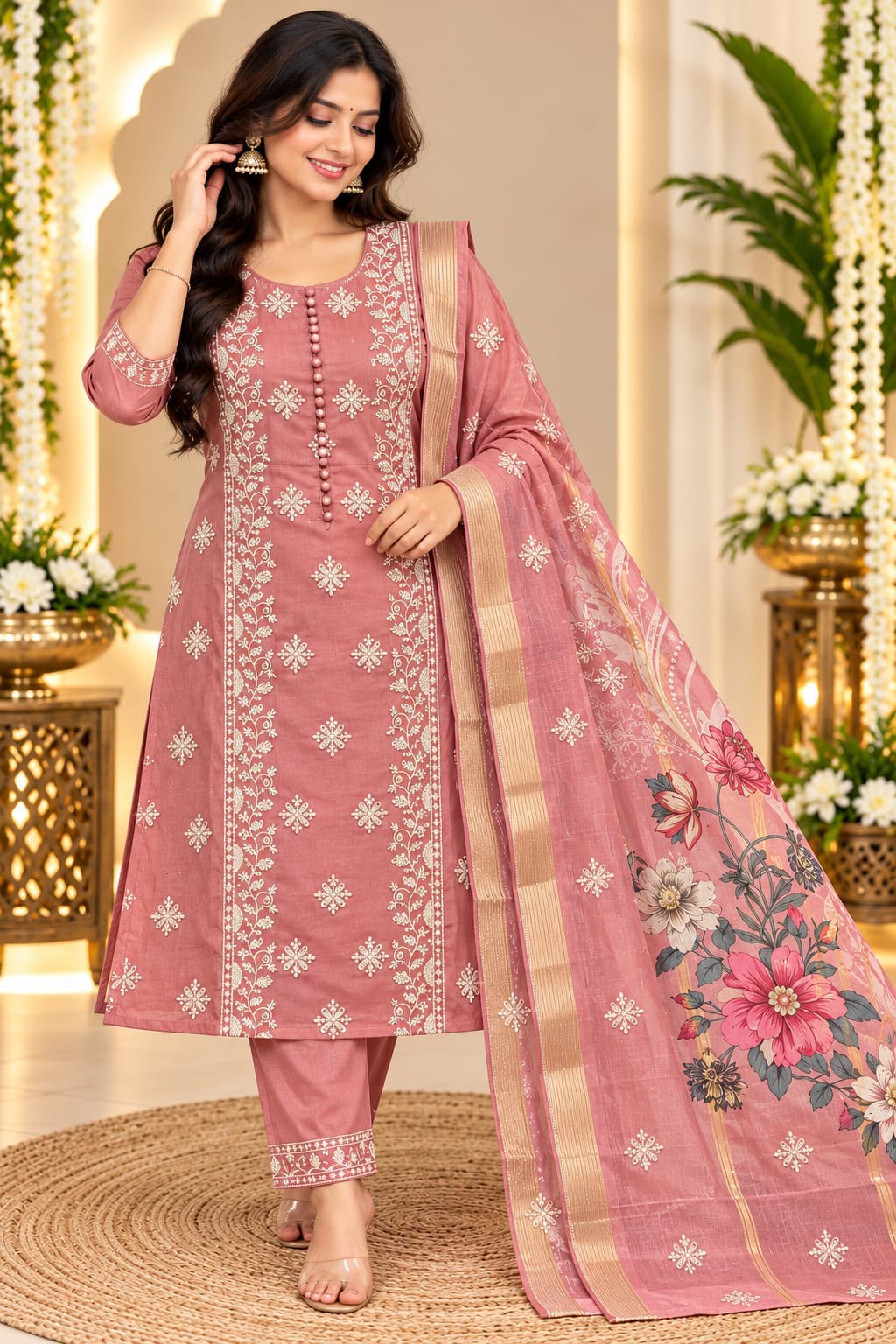 MAL CHENDERI PASTEL FLORAL THREAD WORK 3-PIECE SET