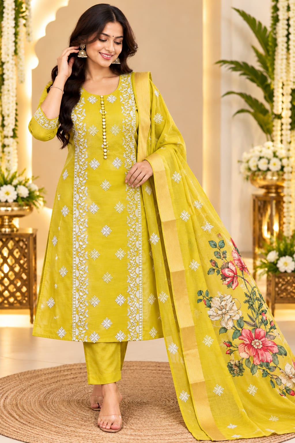 MAL CHENDERI PASTEL FLORAL THREAD WORK 3-PIECE SET