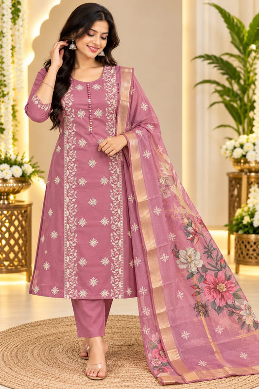 MAL CHENDERI PASTEL FLORAL THREAD WORK 3-PIECE SET