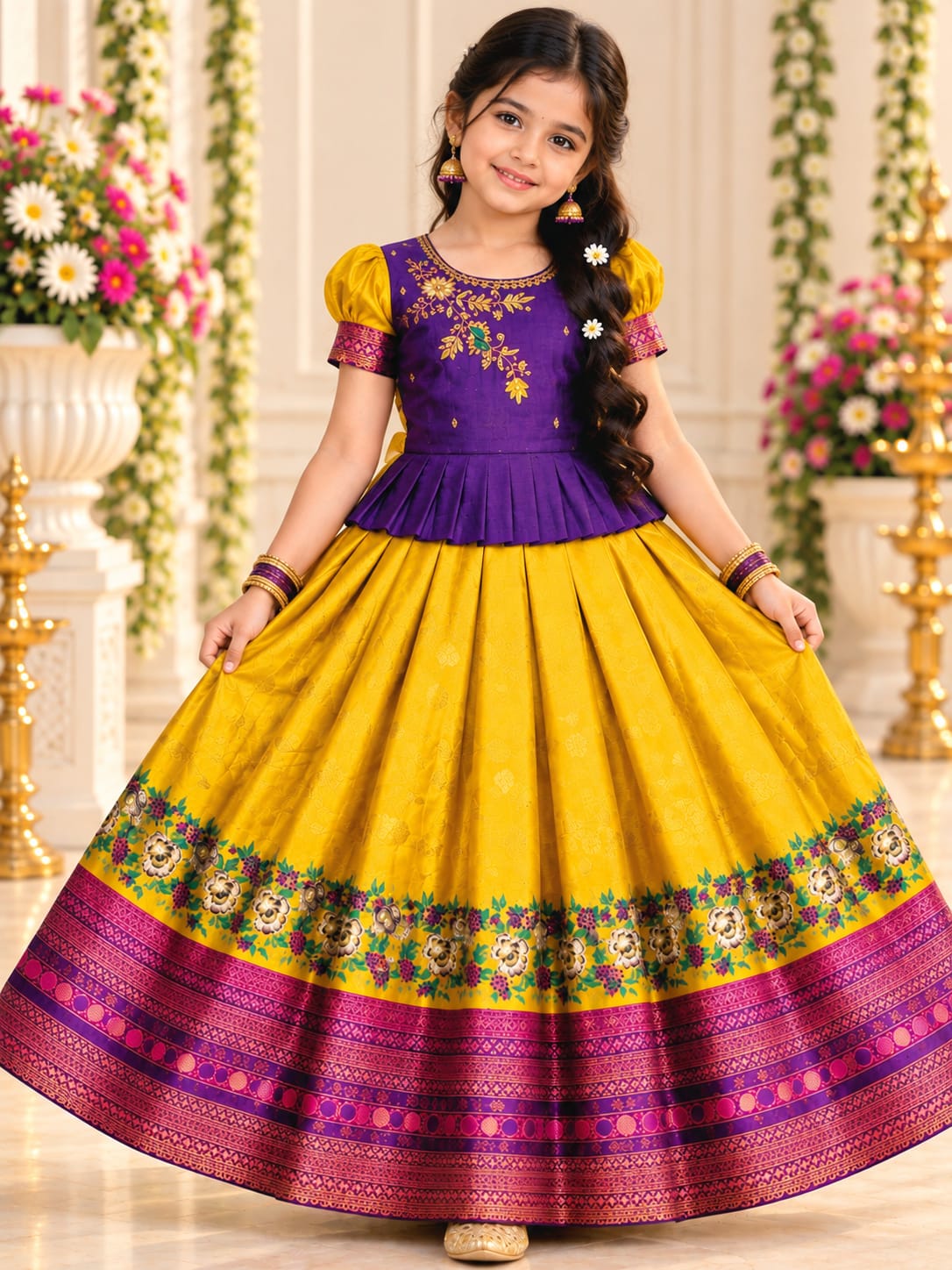 Girls Premium Traditional Pattu Frocks (Ages 3–9 Yrs)