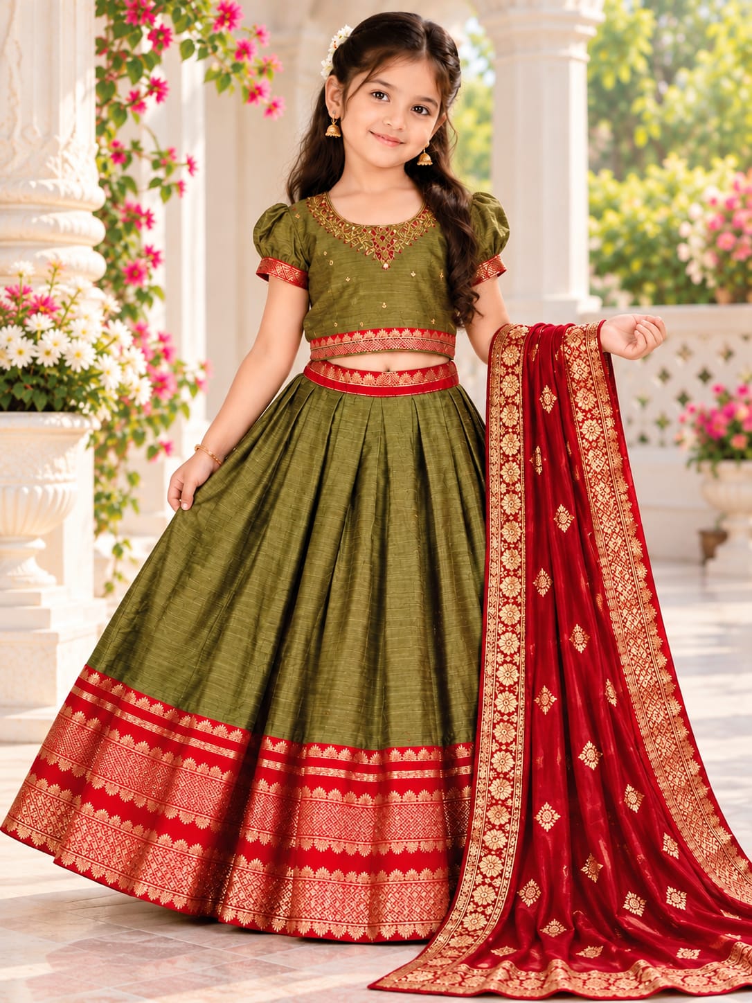 Girls Trendy Traditional Semi-Stitched Lehenga Choli with Dupatta (Ages 3–9 Yrs)