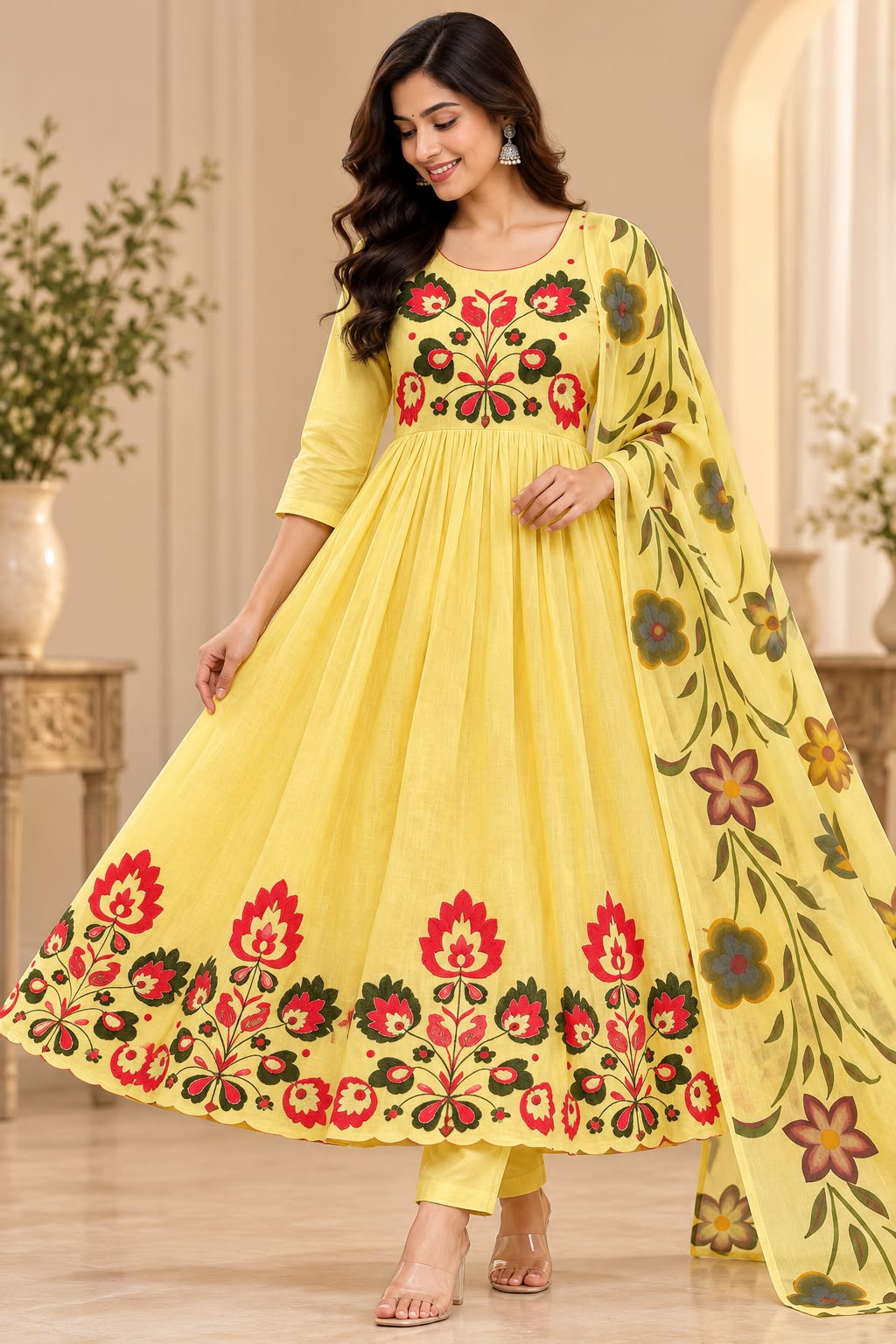 FLORAL KNOT WORK MUL COTTON 3-PIECE SET