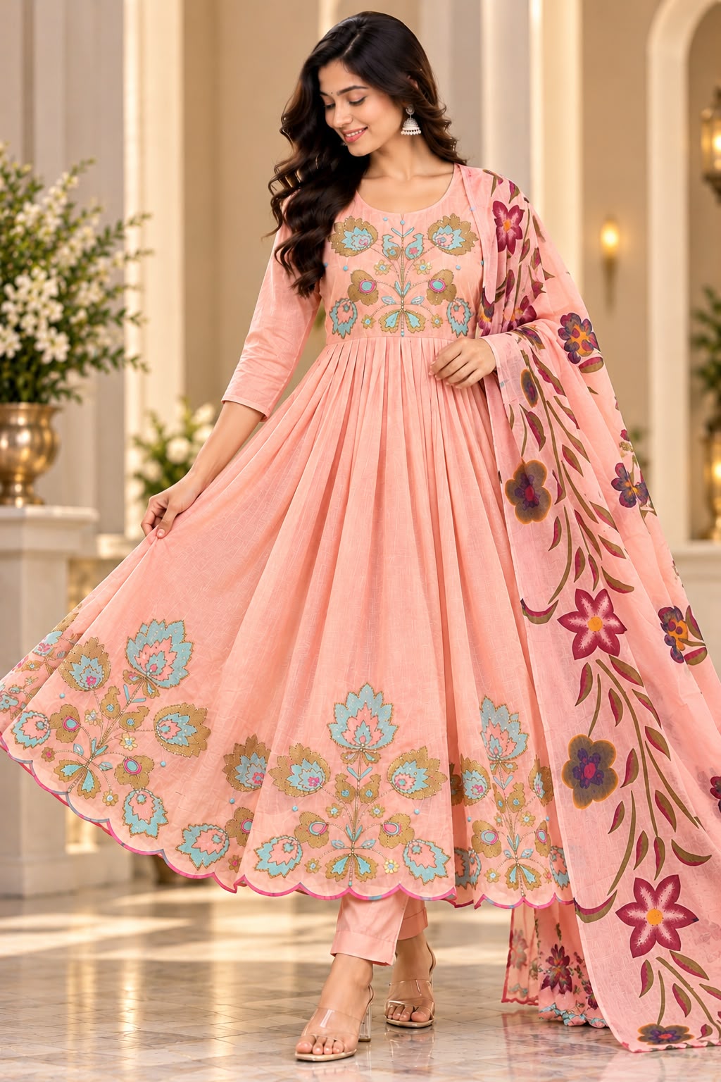 FLORAL KNOT WORK MUL COTTON 3-PIECE SET