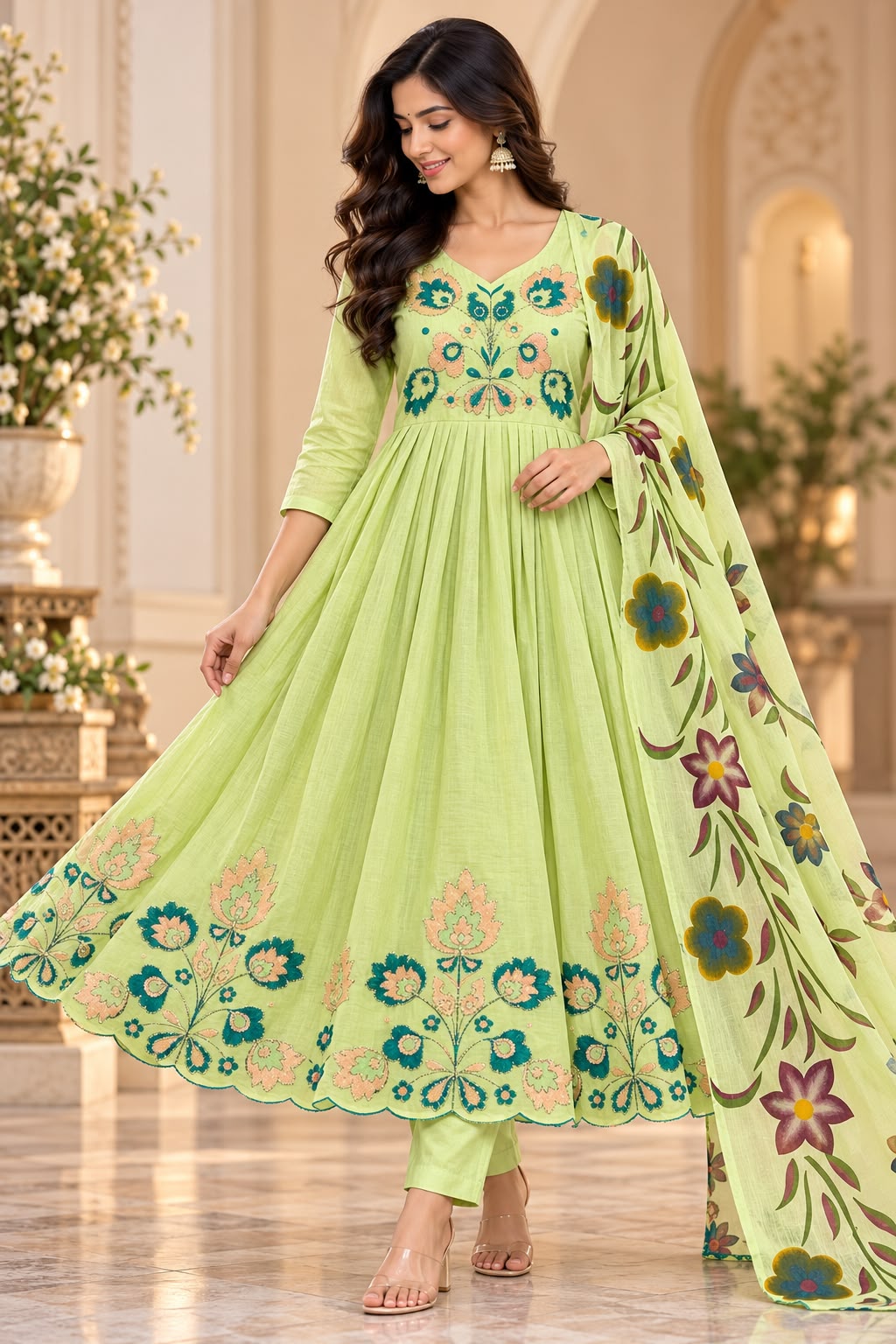 FLORAL KNOT WORK MUL COTTON 3-PIECE SET