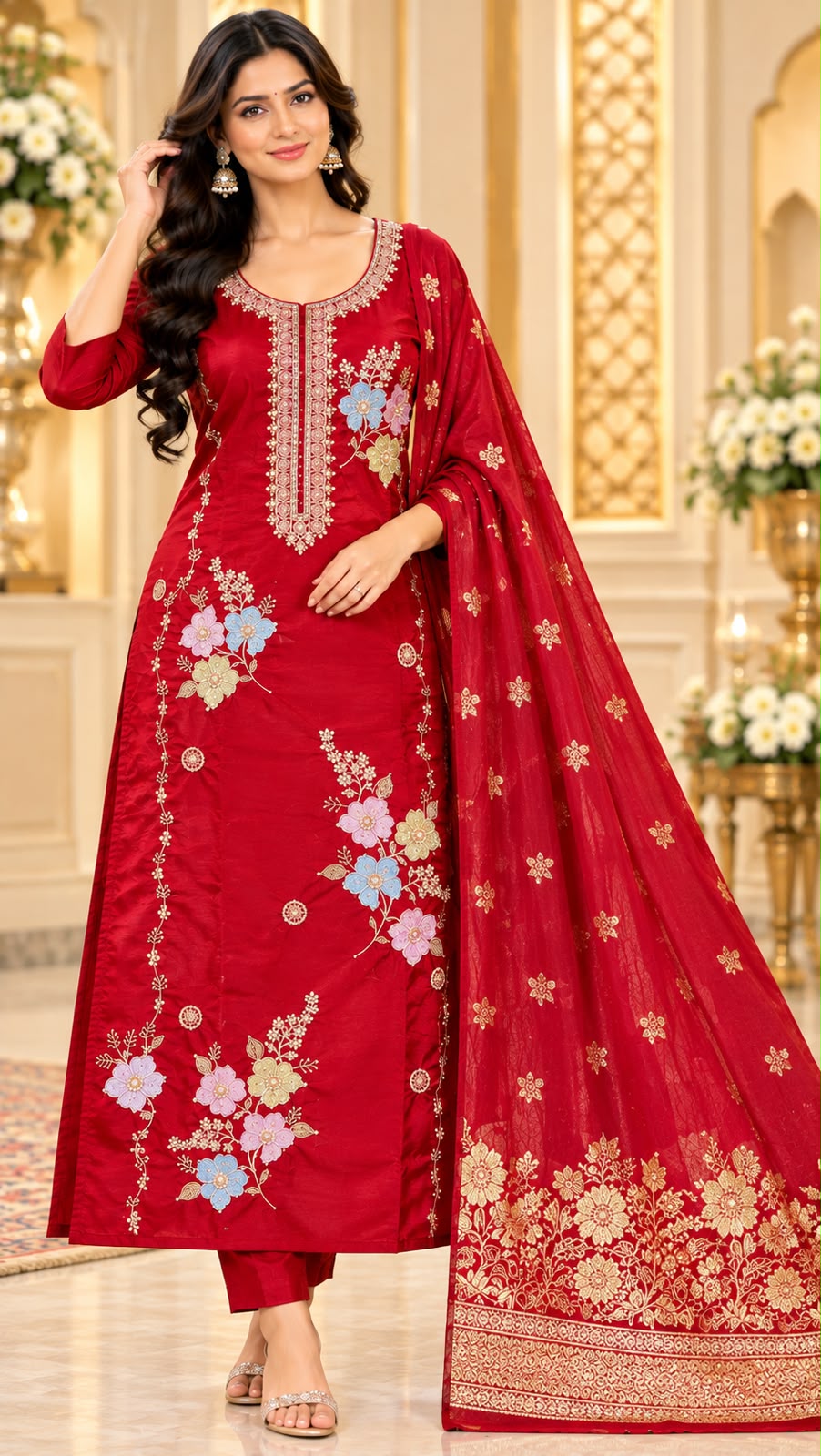 Vedika Floral Glass Tissue 3 Piece Designer Suit Set for Women