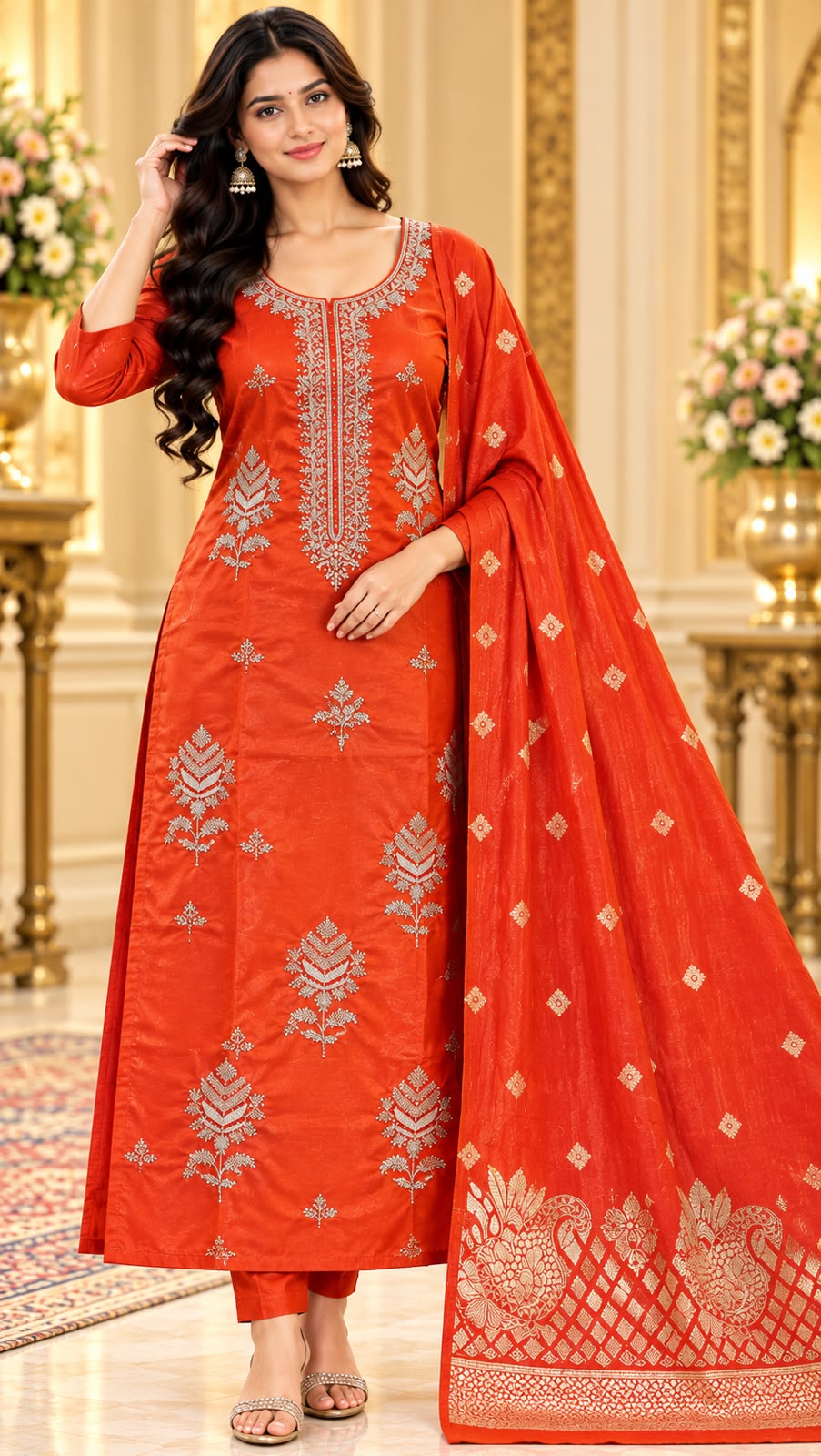 Vedika Floral Glass Tissue 3 Piece Designer Suit Set for Women