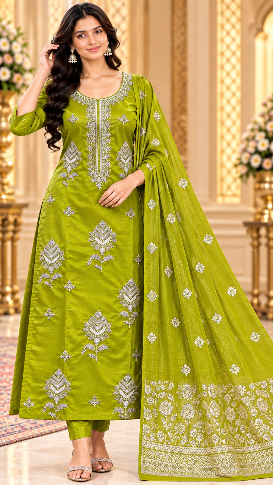 Vedika Floral Glass Tissue 3 Piece Designer Suit Set for Women