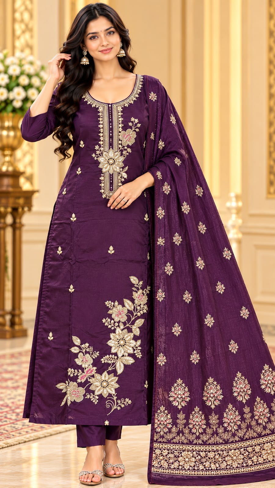 Vedika Floral Glass Tissue 3 Piece Designer Suit Set for Women