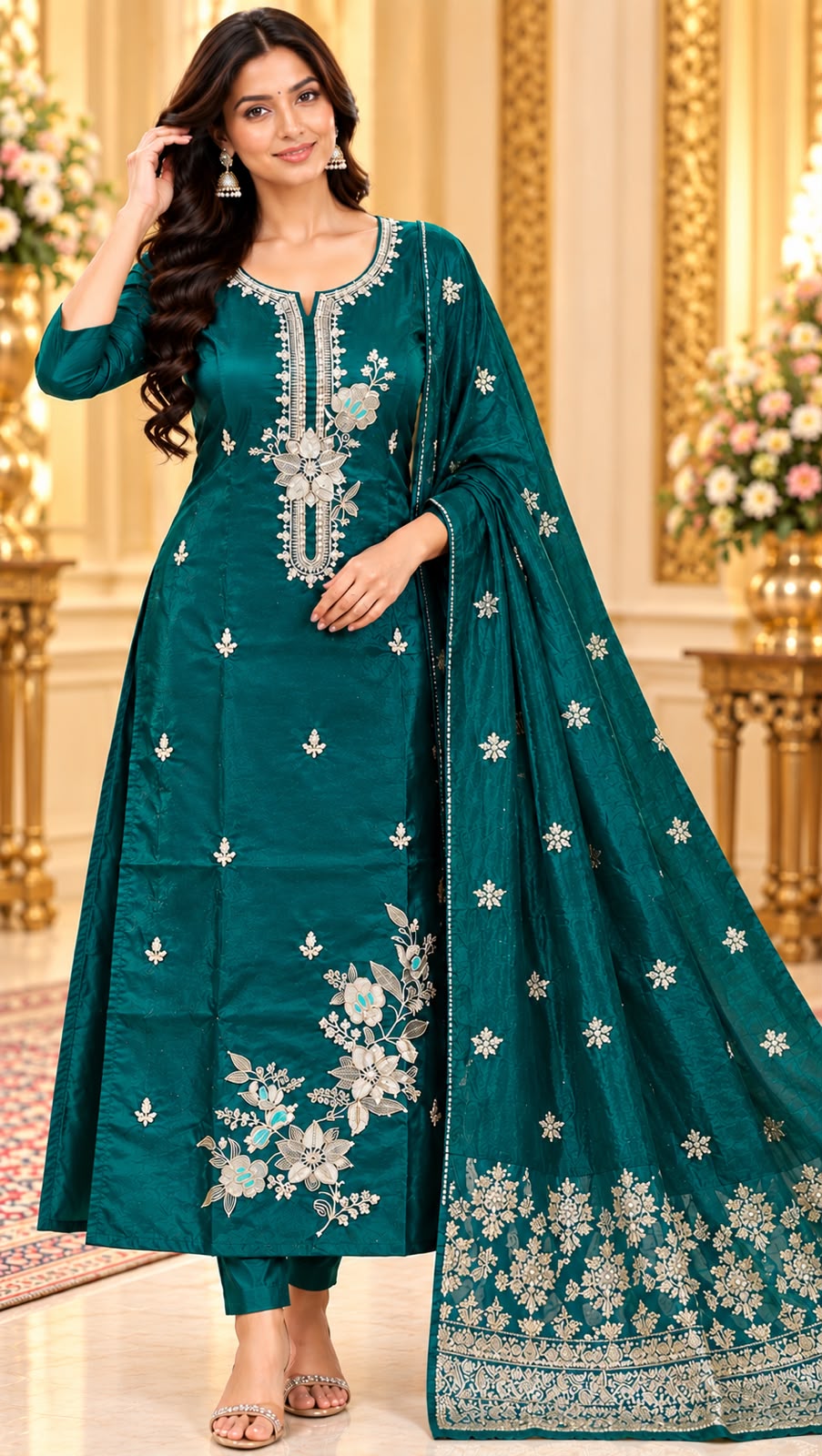 Vedika Floral Glass Tissue 3 Piece Designer Suit Set for Women