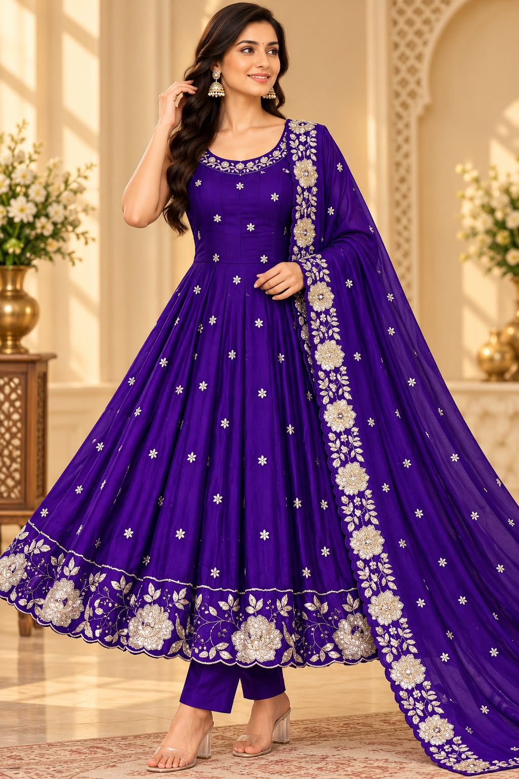 Vichitra Silk Party Wear 3-Piece Set front view - LIKE N LIKE Vijayawada