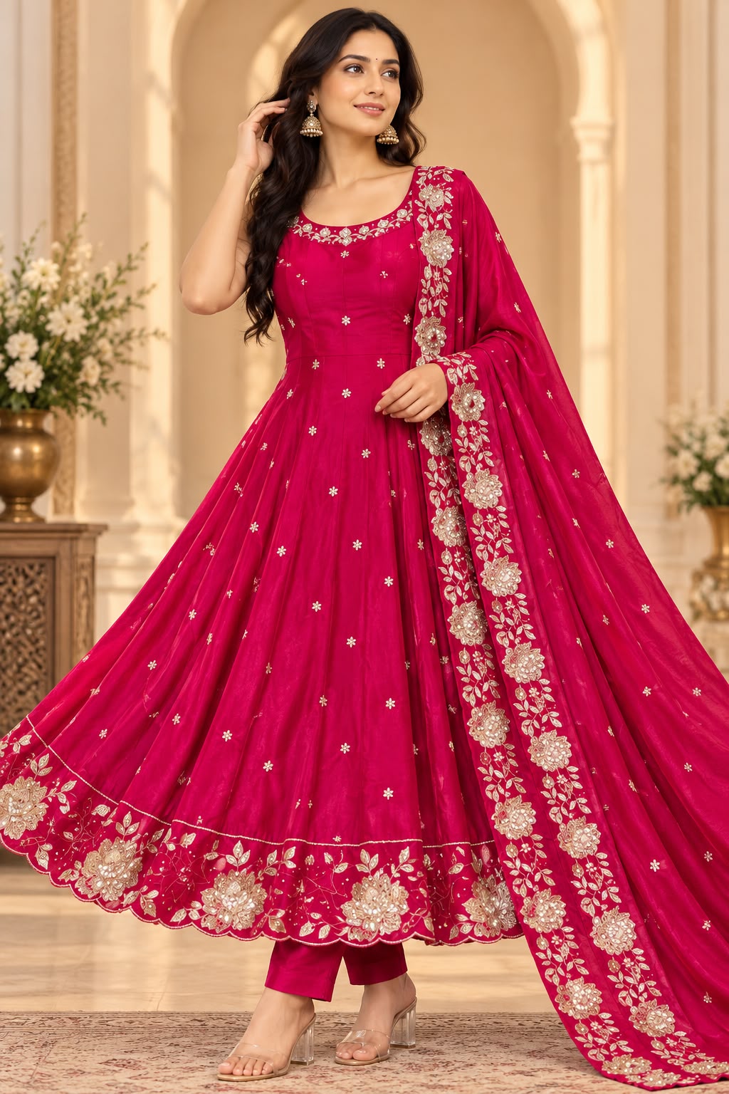 Vichitra Silk Party Wear Dress in Pink Color