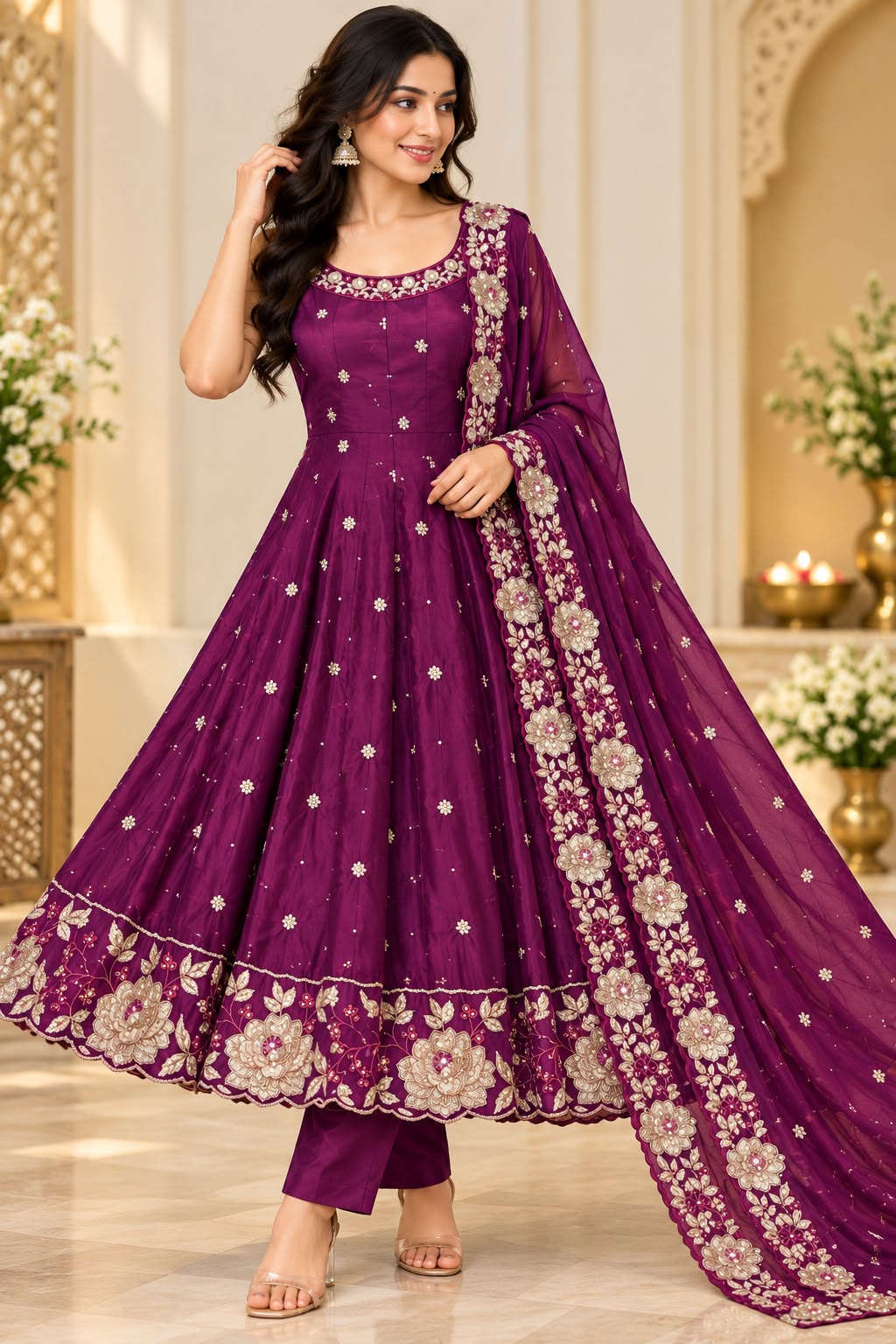 Vichitra Silk Party Wear Suit in Wine Color