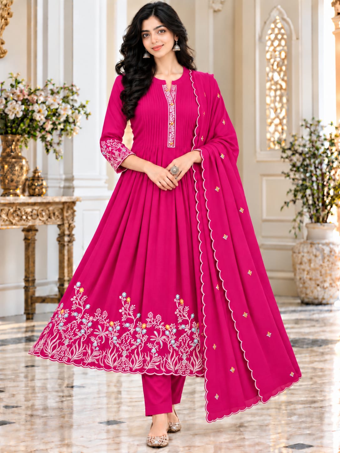Premium Mal Chanderi Floral Umbrella 3-Piece Set