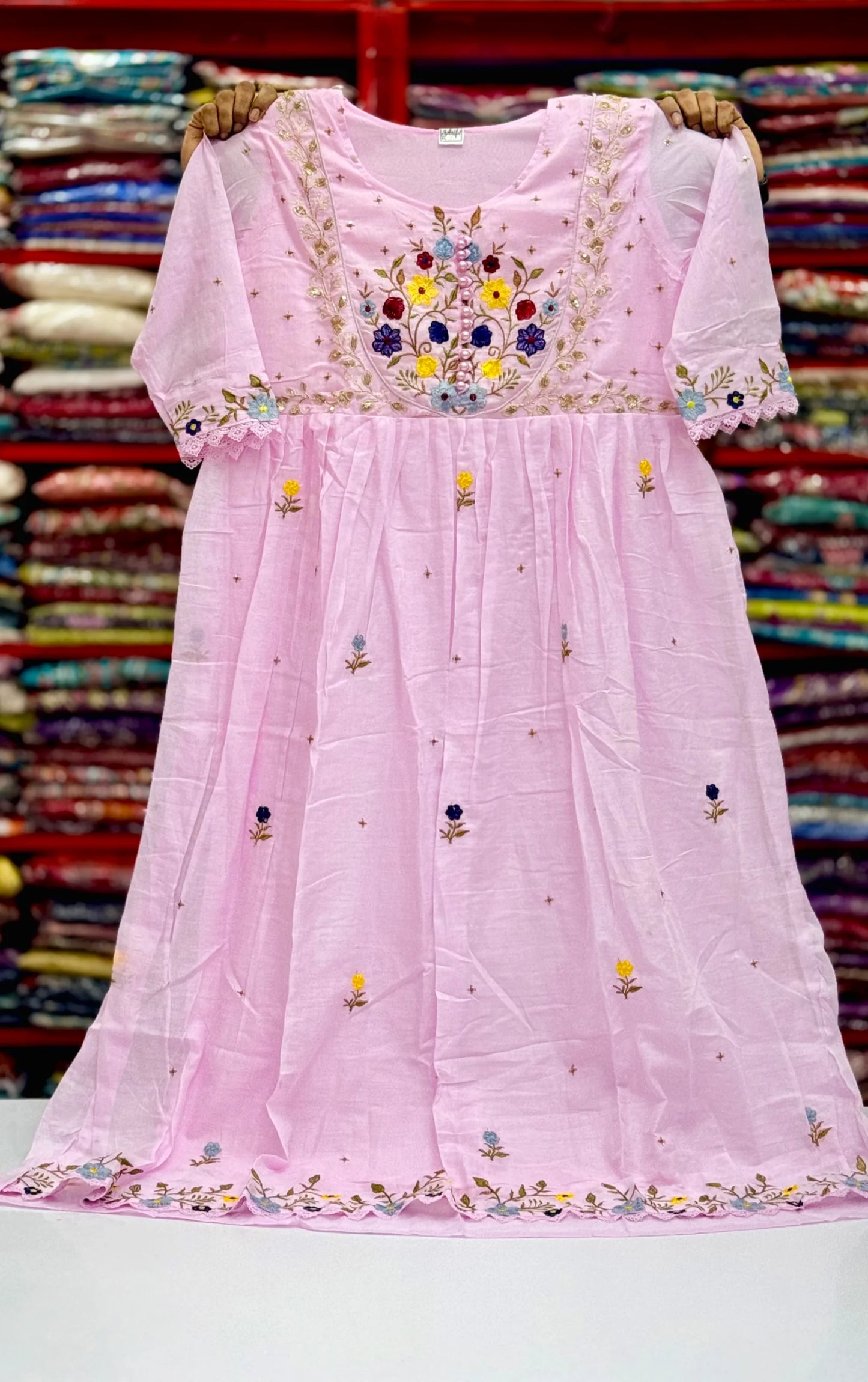 Mul Cotton Floral Embroidery Frock
