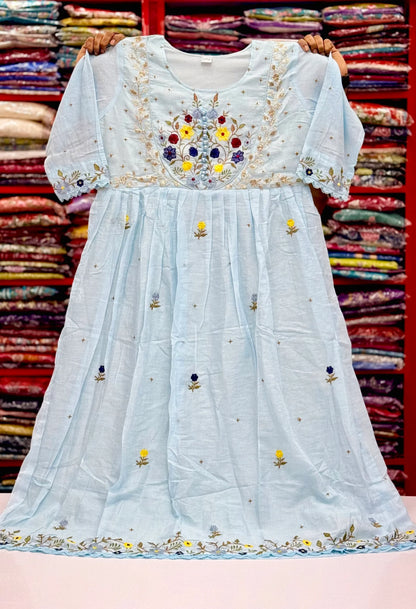 Mul Cotton Floral Embroidery Frock