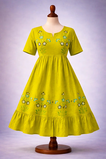 Mul Cotton Brush Paint Floral Frock