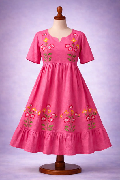 Mul Cotton Brush Paint Floral Frock