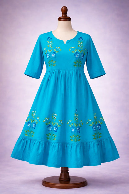 Mul Cotton Brush Paint Floral Frock