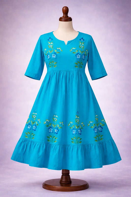 Mul Cotton Brush Paint Floral Frock