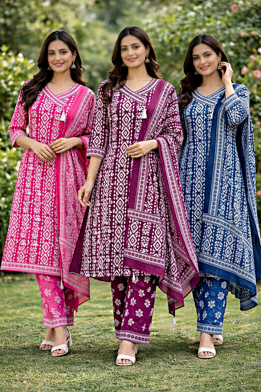 🌟 Jaipur Cotton 3Pc's Set "V" Neck