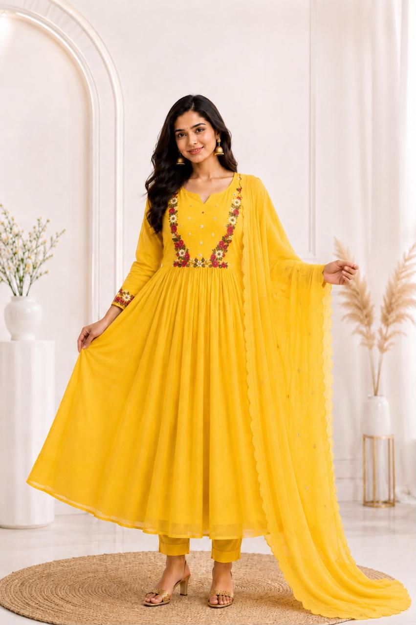 Luxury Party Wear Mul Chanderi 3-Piece Set (With Free Shipping)