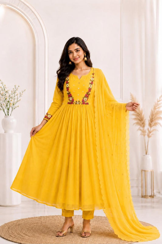 Luxury Party Wear Mul Chanderi 3-Piece Set (With Free Shipping)