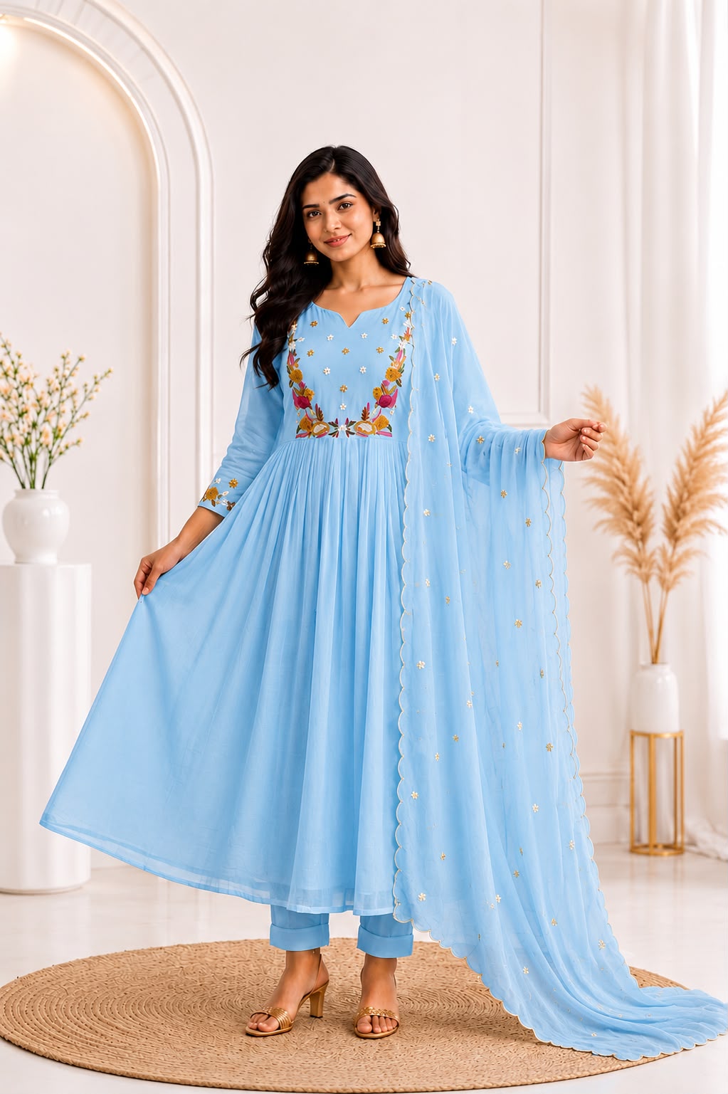 Luxury Party Wear Mul Chanderi 3-Piece Set (With Free Shipping)