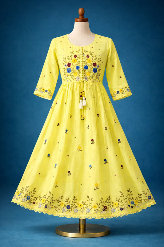Mul Cotton Floral Embroidery Frock