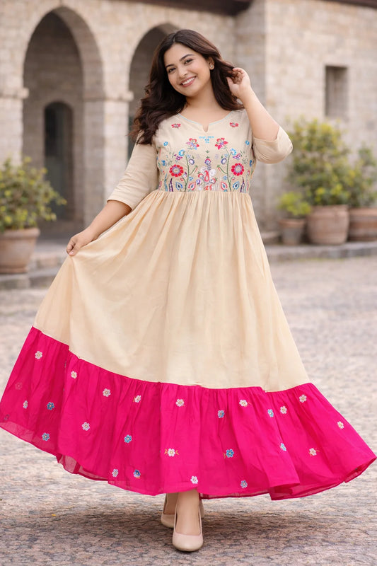 Mal Chanderi Embroidery Designer Frock