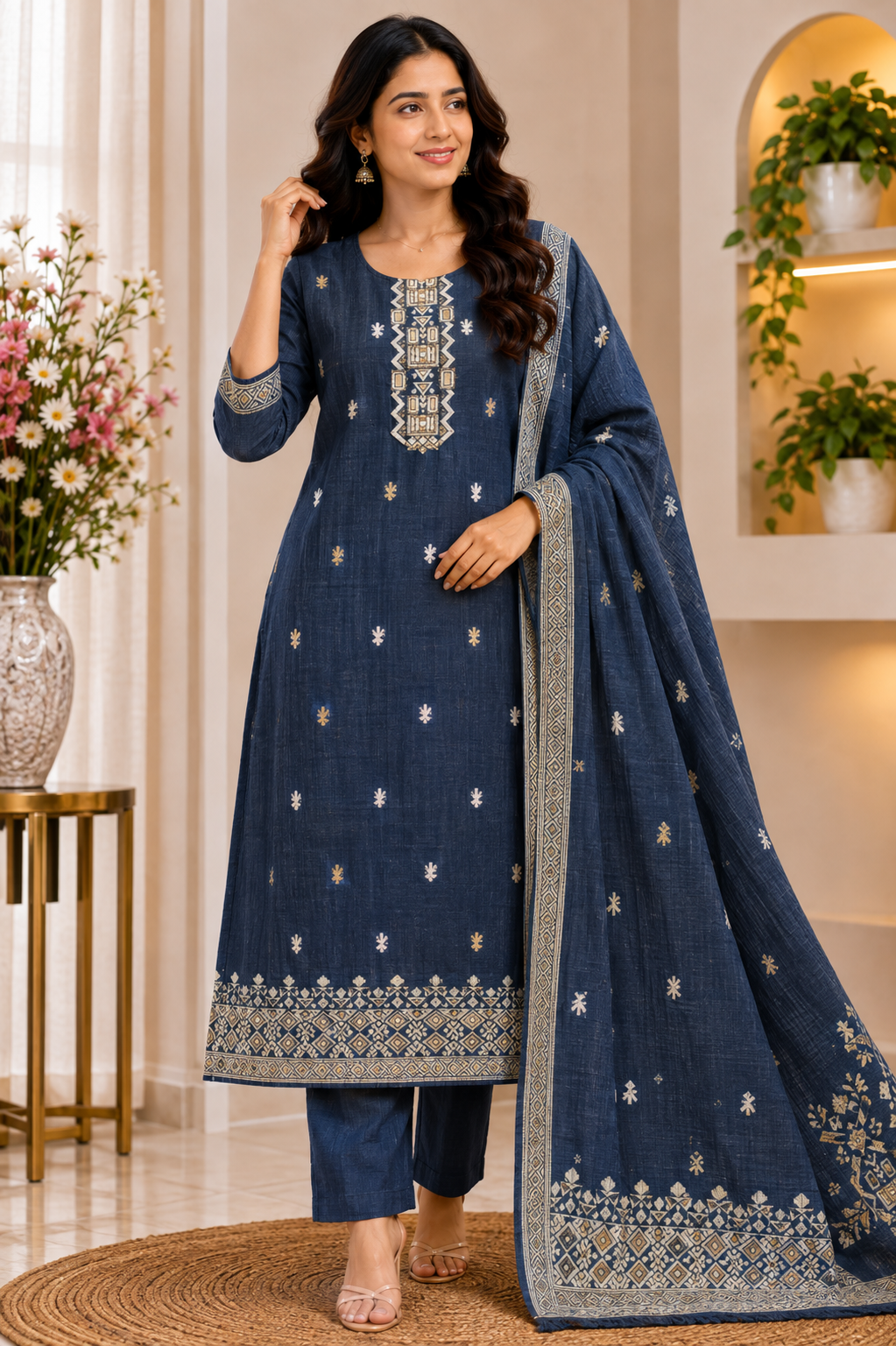 Women's Jamdhani 3-Piece Kurta Set with Dupatta | M-5XL | ₹999 | Free Shipping