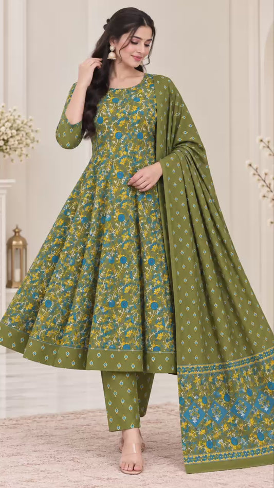 Pure Cotton Umbrella Kurti Set with Pant | L–5XL