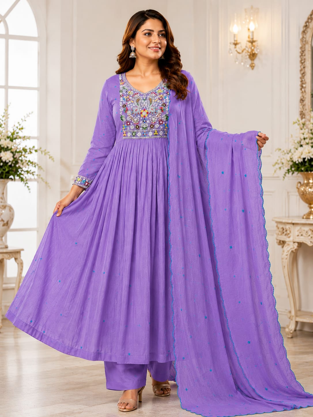 Women's Premium Heavy Embroidered Anarkali Suit Set with Dupatta (3XL-5XL) | Free Shipping