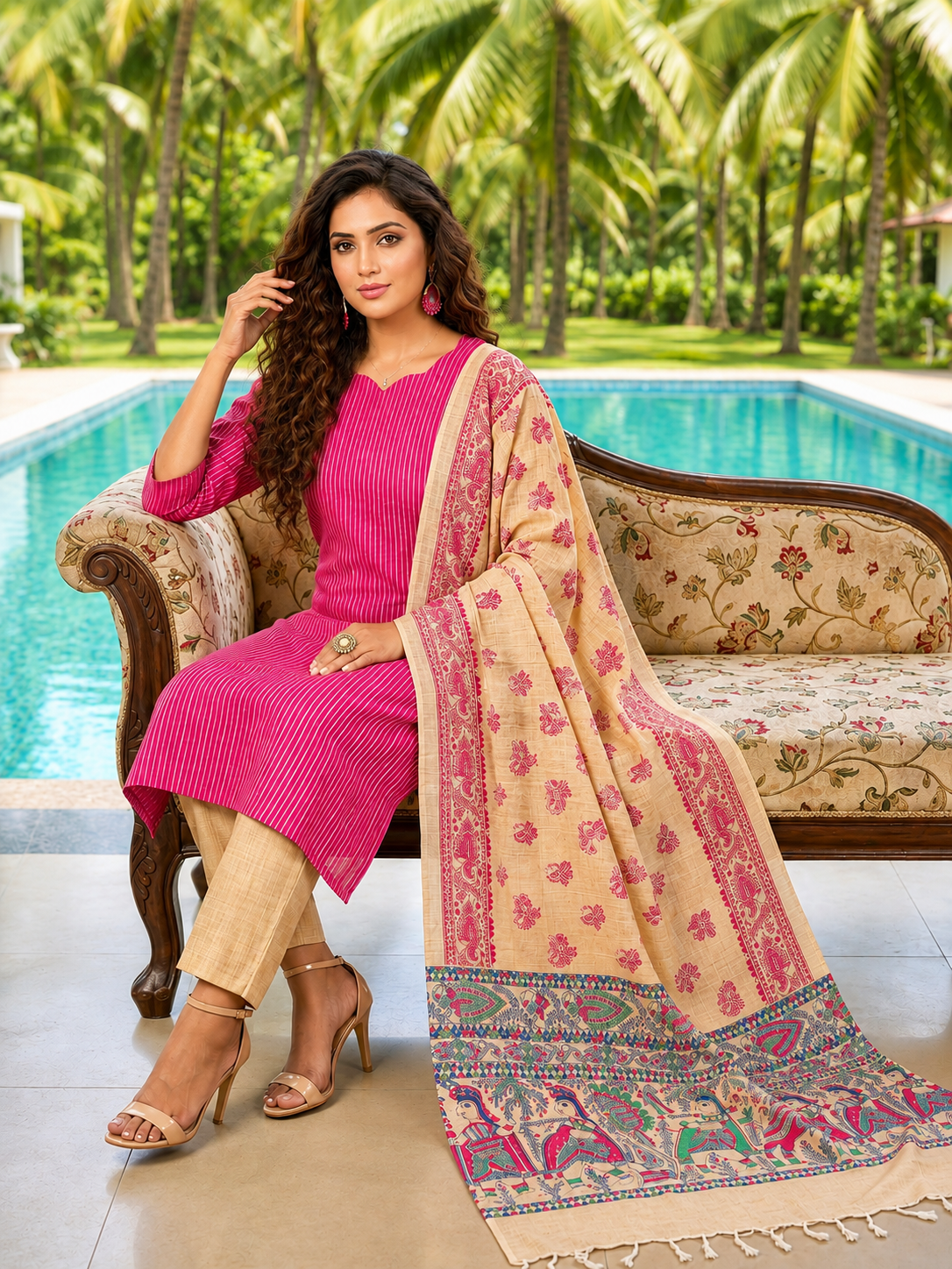 Elegant Handloom 3-Piece Suit Set with Functional Pocket & Art Dupatta @ ₹949/- | Free Shipping | Stripes